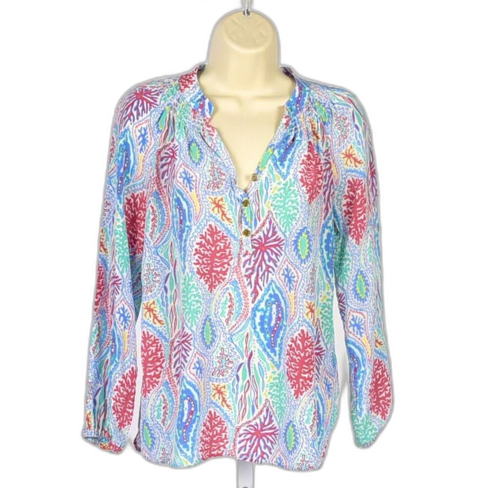Lilly Pulitzer Odette Tunic Coastal Preppy Multi Let Minnow Top Women’s Size XXS